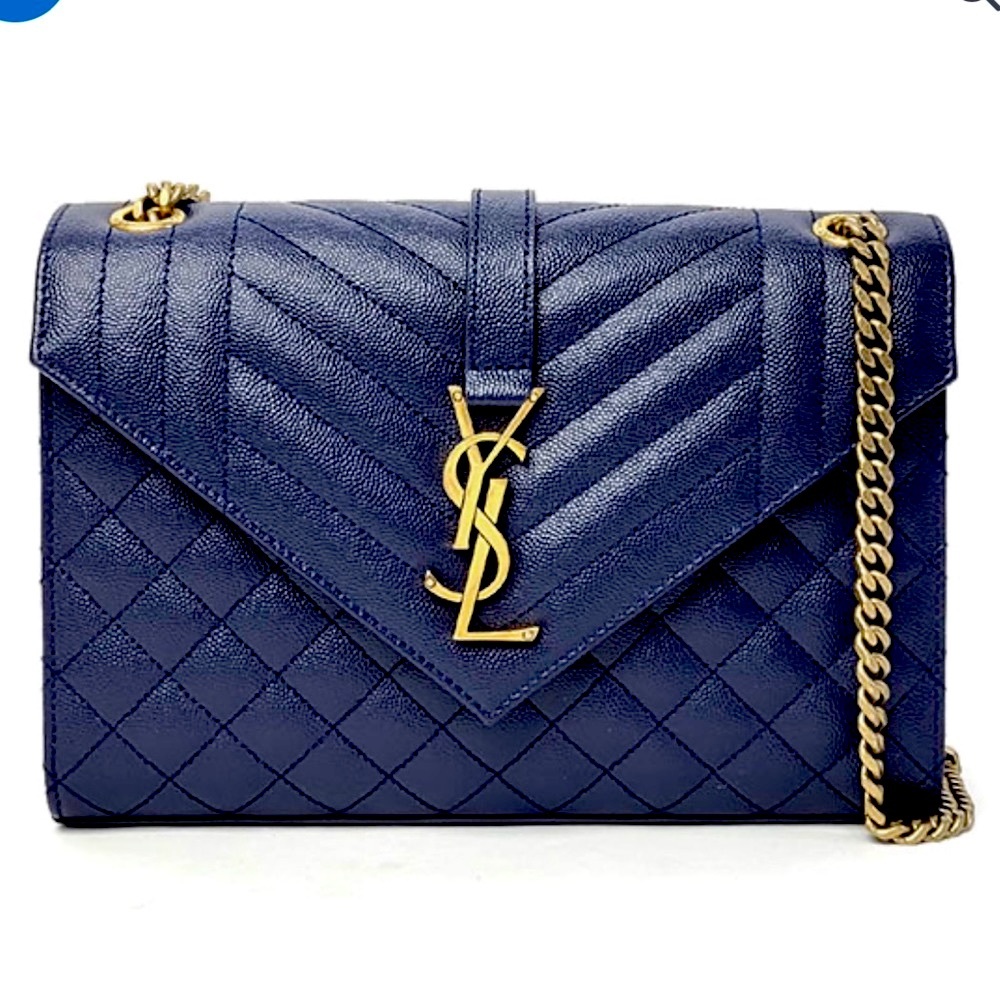 Yves Saint Laurent Navy Blue Quilted Leather Shoulder Bag with Gold Hardware